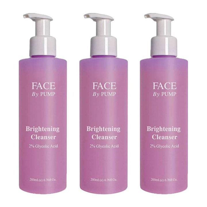 3x Face By Pump Brightening Cleanser 2% Glycolic Acid 200ml